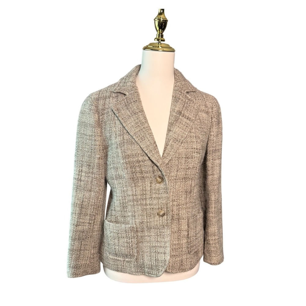 Theory Esmeralda Wool Blend Blazer Size 8 Taupe Brown Tailored Career Jacket